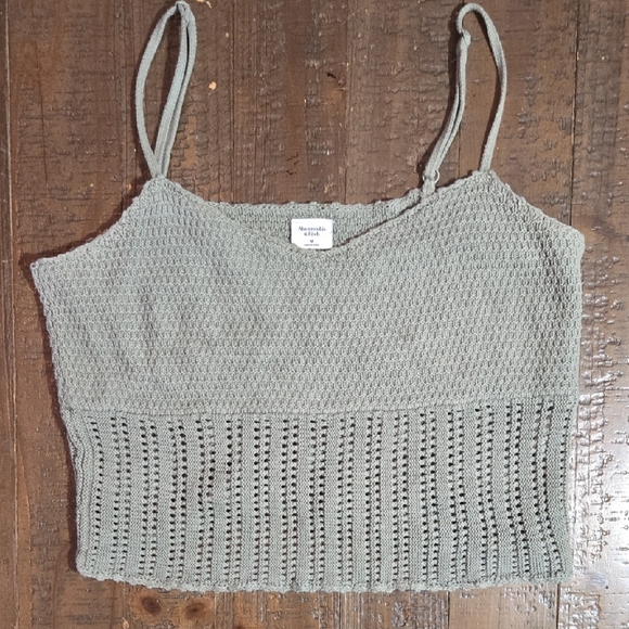 Abercrombie & Fitch Medium Sage Green Knit Camisole Crochet Boho Hippie Y2k - Picture 2 of 4